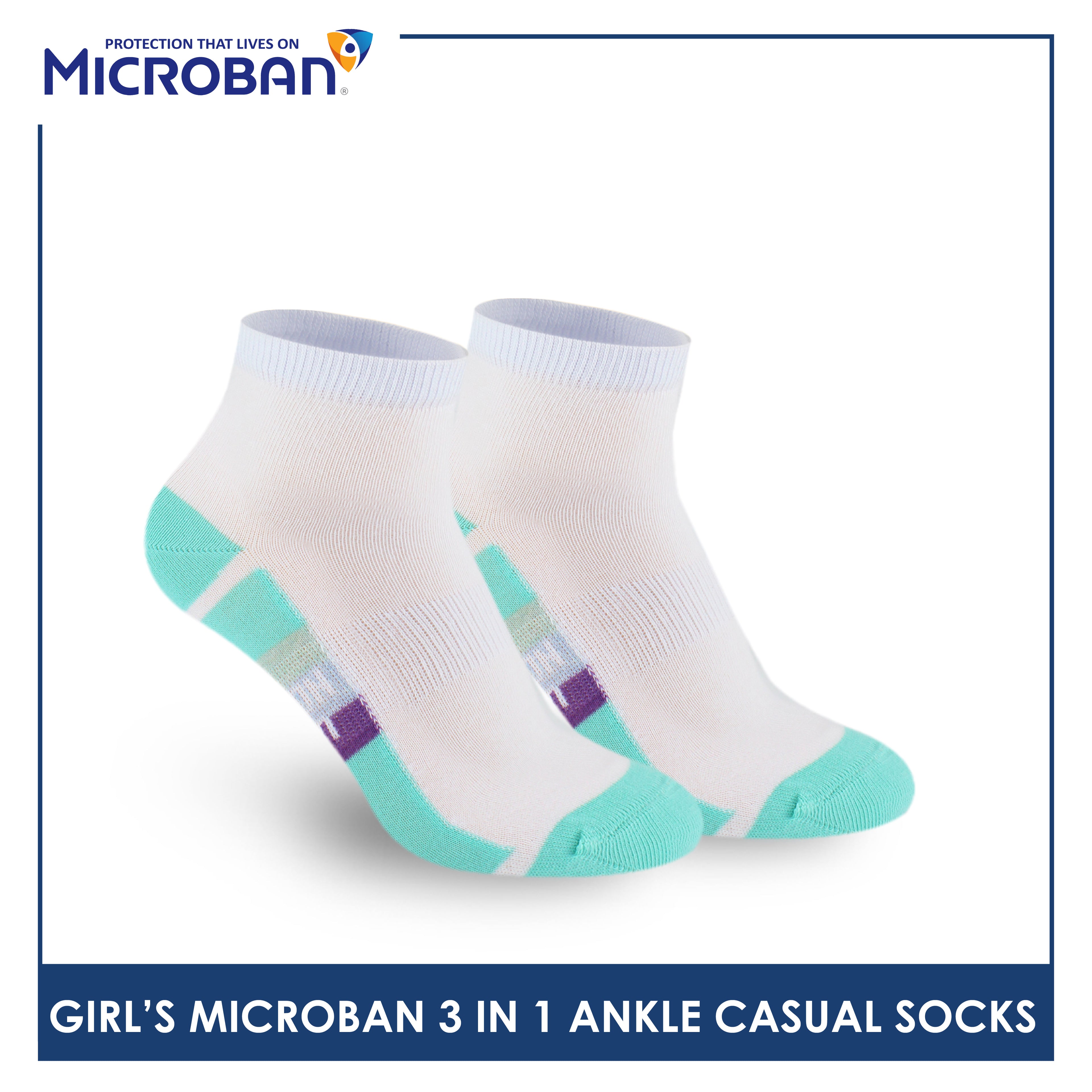 Microban Girls' Cotton Lite Thin Casual Ankle Socks 3 pairs in a pack VGCKG15
