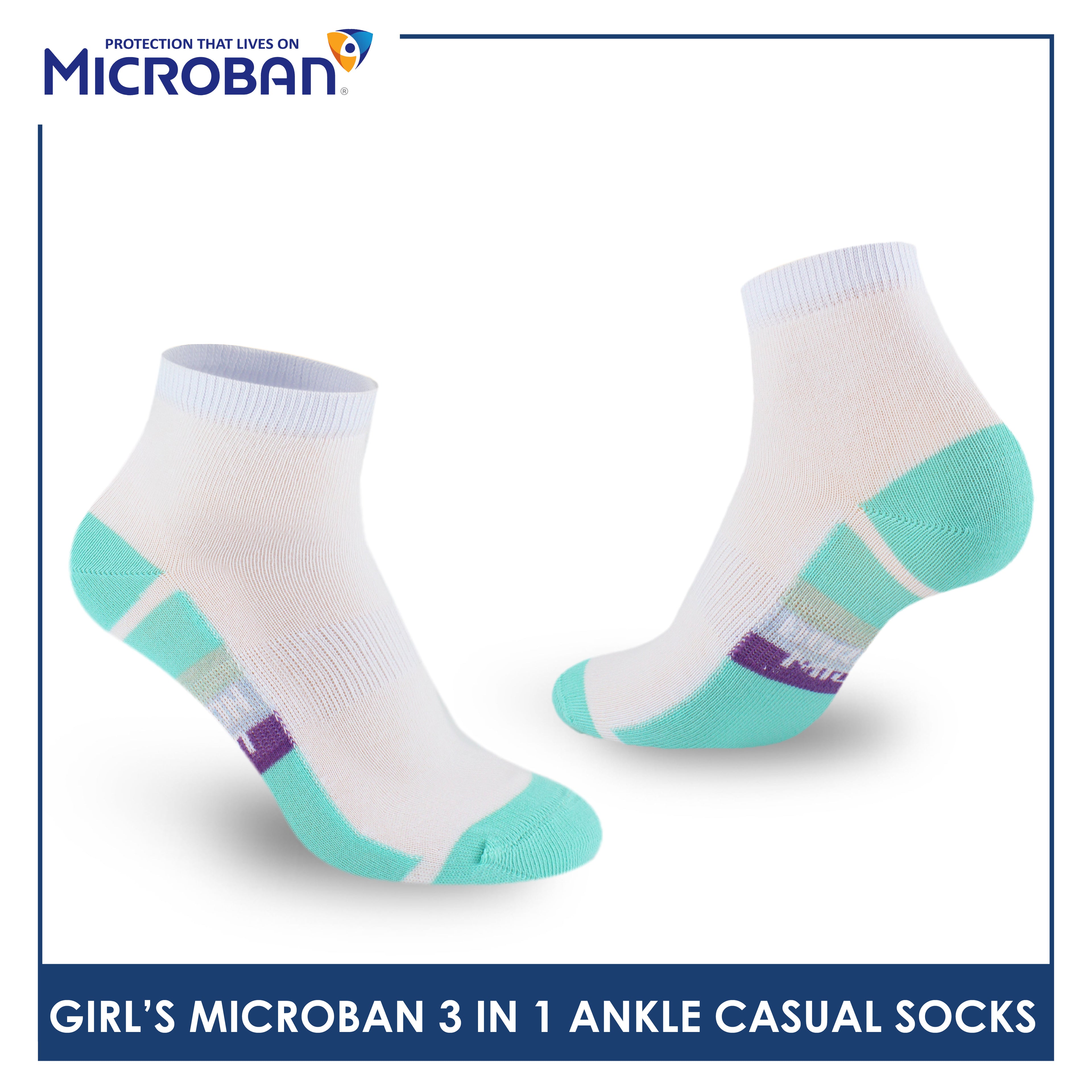 Microban Girls' Cotton Lite Thin Casual Ankle Socks 3 pairs in a pack VGCKG15