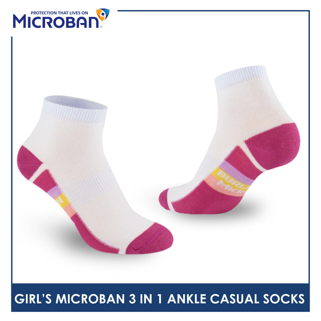 Microban Girls' Cotton Lite Thin Casual Ankle Socks 3 pairs in a pack VGCKG15
