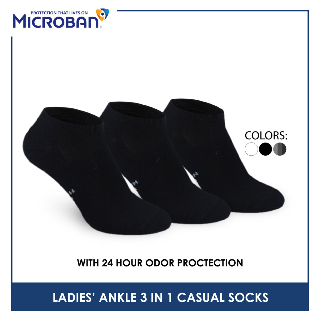 Microban Ladies’ Cotton Lite Thin Casual Ankle Socks 3 pairs in a pack VLCKG19