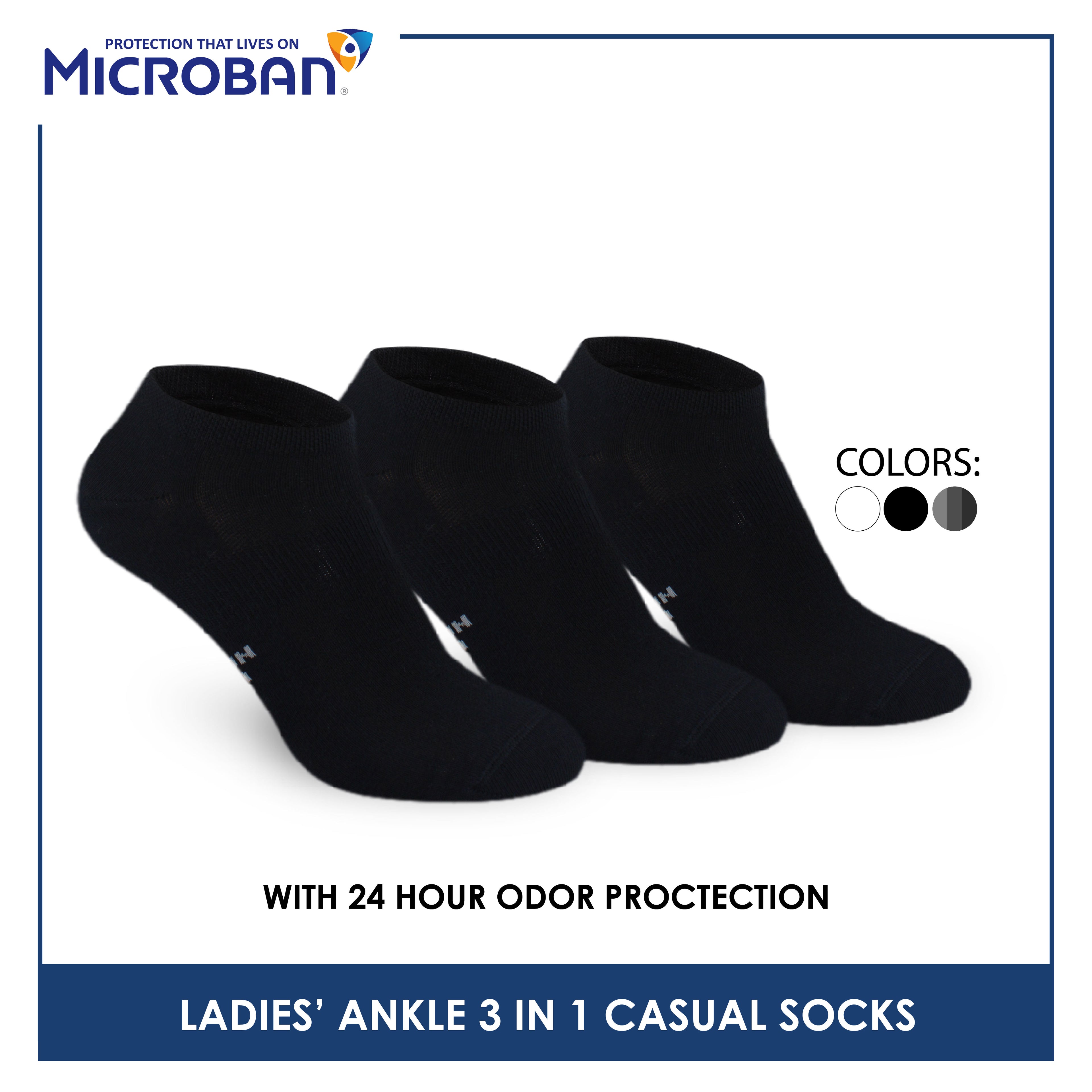 Microban Ladies’ Cotton Lite Thin Casual Ankle Socks 3 pairs in a pack VLCKG19