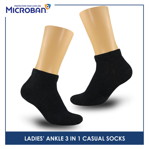 Microban Ladies’ Cotton Lite Thin Casual Ankle Socks 3 pairs in a pack VLCKG19