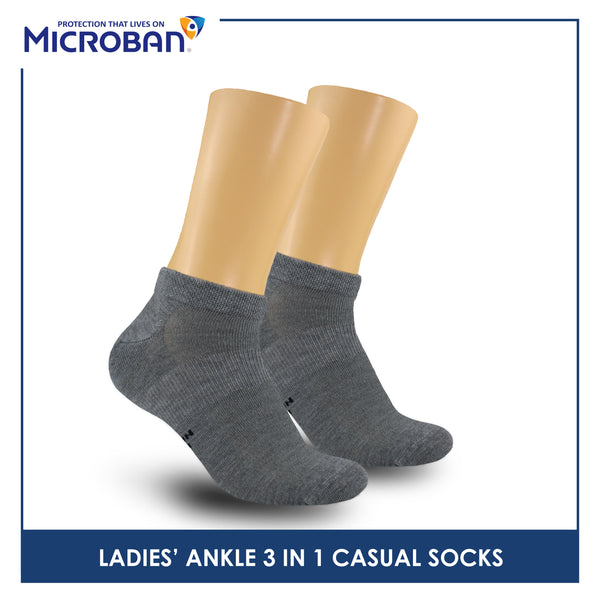 Microban Ladies’ Cotton Lite Thin Casual Ankle Socks 3 pairs in a pack VLCKG19