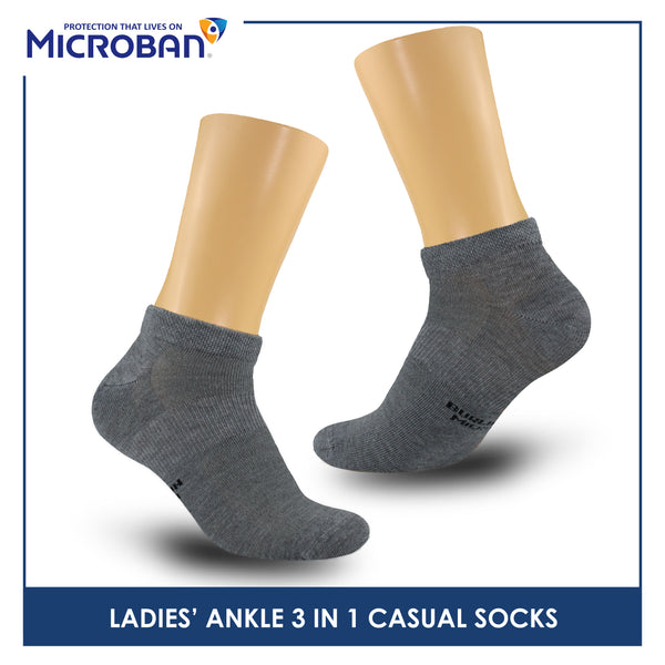 Microban Ladies’ Cotton Lite Thin Casual Ankle Socks 3 pairs in a pack VLCKG19