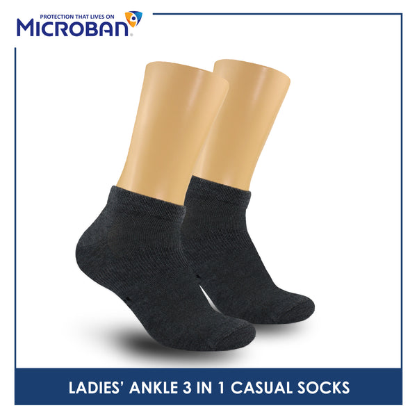 Microban Ladies’ Cotton Lite Thin Casual Ankle Socks 3 pairs in a pack VLCKG19