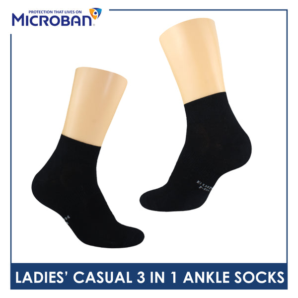 Microban Ladies’ Cotton Lite Thin Casual Ankle Socks 3 pairs in a pack VLCKG20