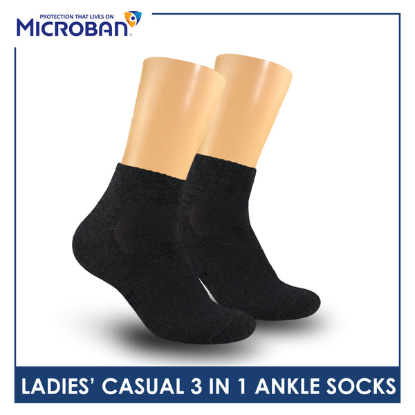Microban Ladies’ Cotton Lite Thin Casual Ankle Socks 3 pairs in a pack VLCKG20