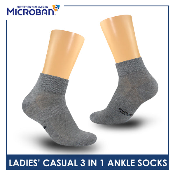 Microban Ladies’ Cotton Lite Thin Casual Ankle Socks 3 pairs in a pack VLCKG20