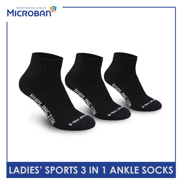 Microban Ladies’ Cotton Thick Sports Ankle Socks 3 pairs in a pack VLSKG12