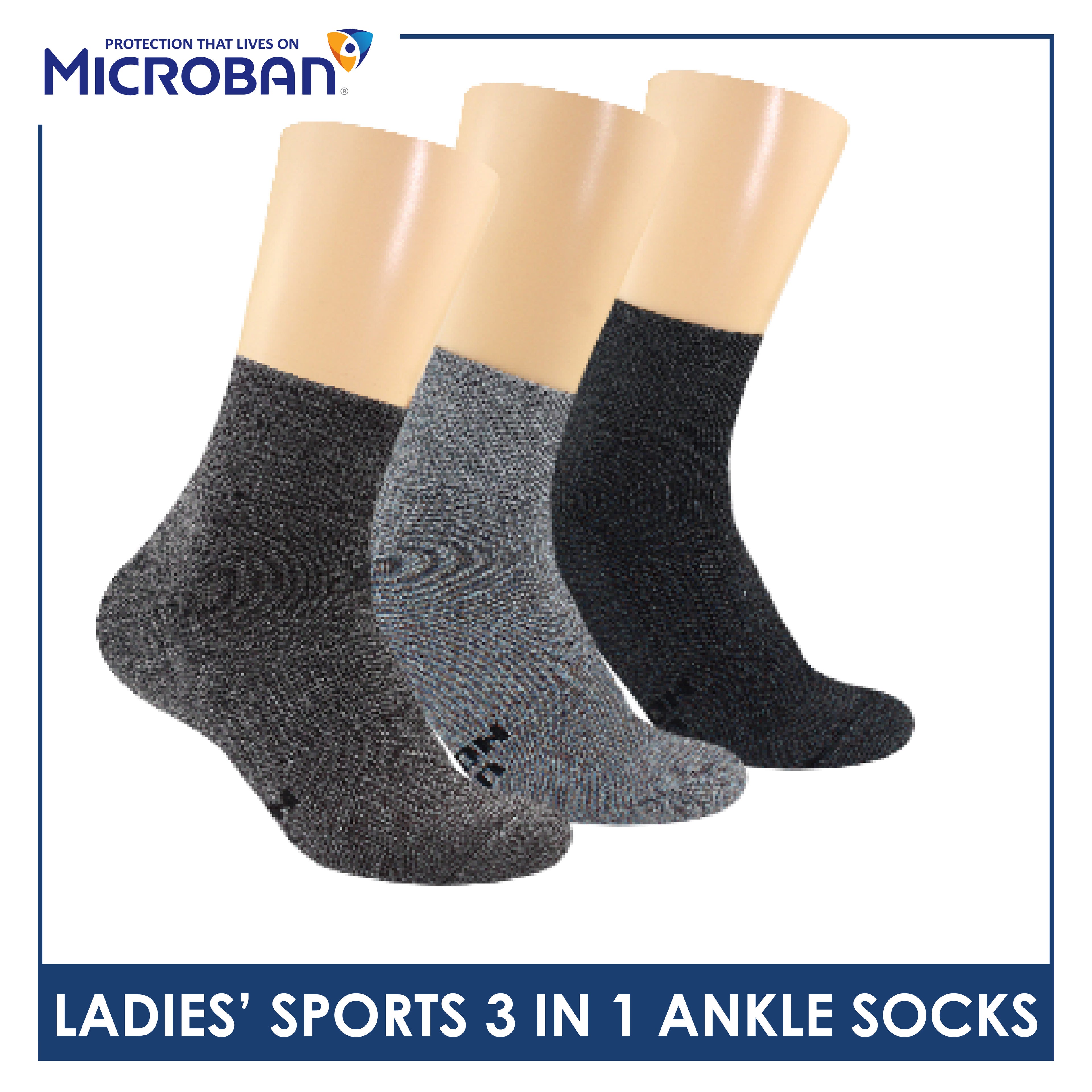 Microban Ladies’ Cotton Thick Sports Ankle Socks 3 pairs in a pack VLSKG15
