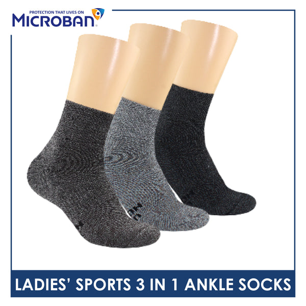 Microban Ladies’ Cotton Thick Sports Ankle Socks 3 pairs in a pack VLSKG15