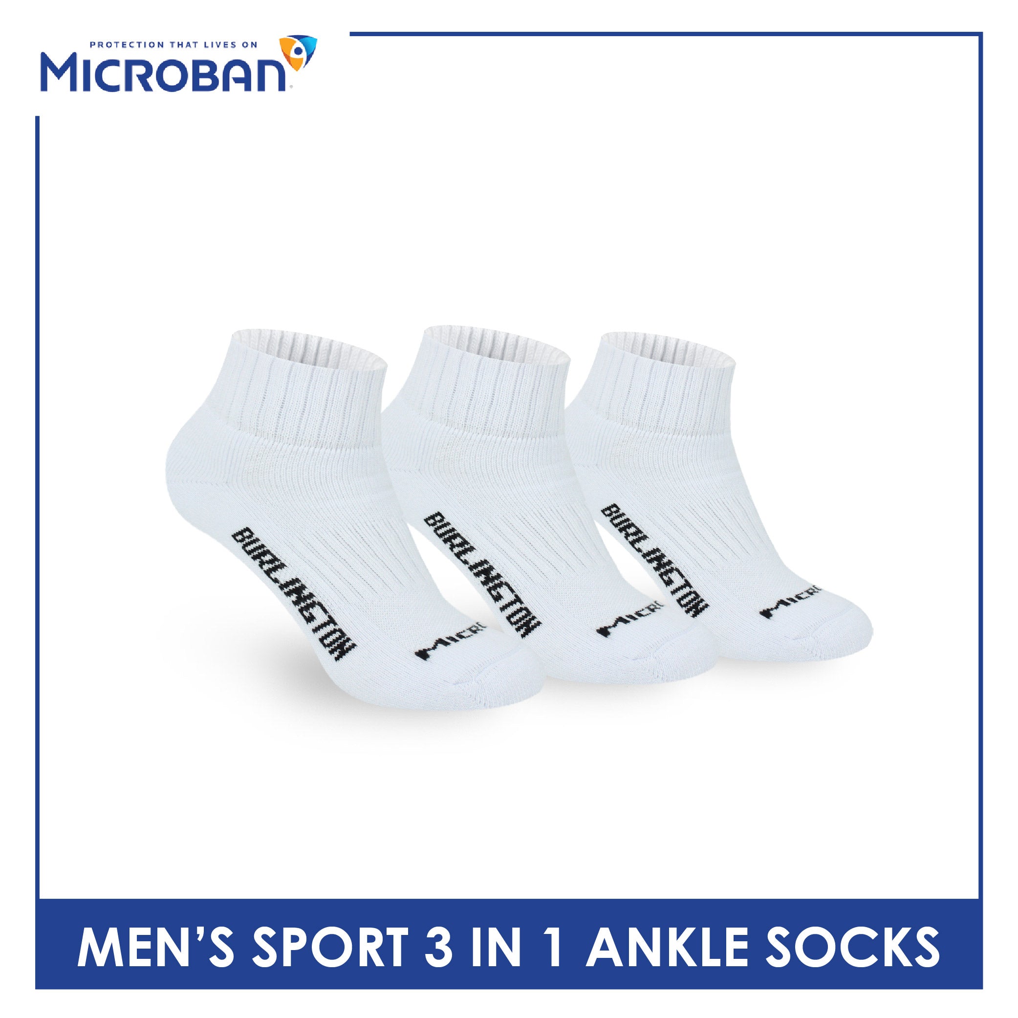 Microban Men’s Cotton Thick Sport Ankle Socks 3 pairs in a pack VMSKG19