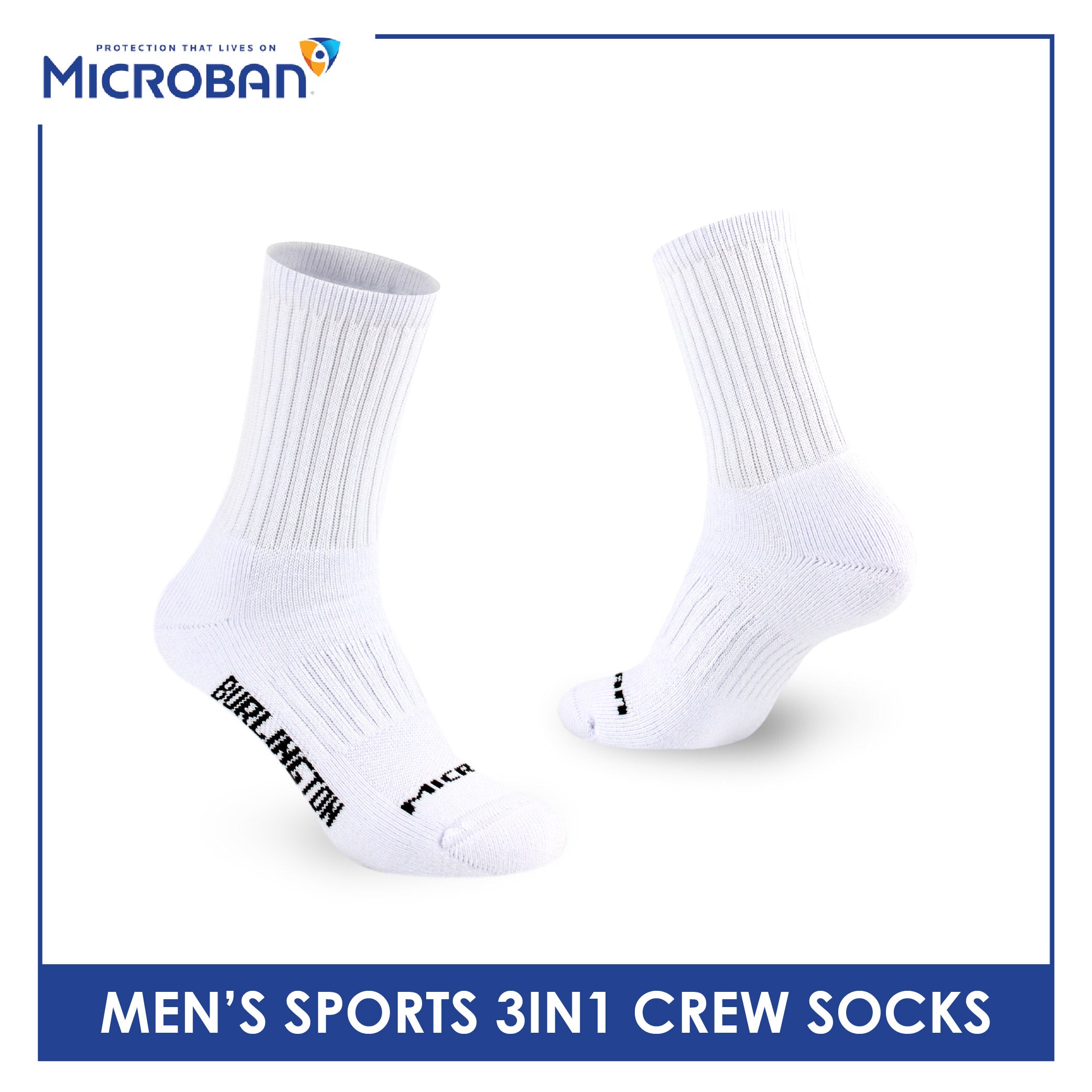 Microban Men's Cotton Thick Sports Crew Socks 3 pairs in a pack VMSKG20