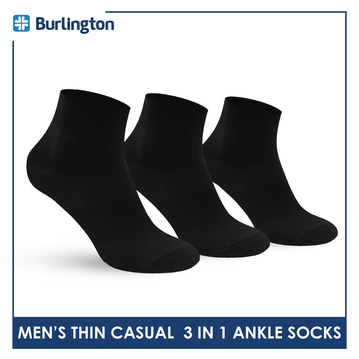 Burlington Men's Cotton Thin Casual Ankle Socks 3 pairs in a pack BMCKG28