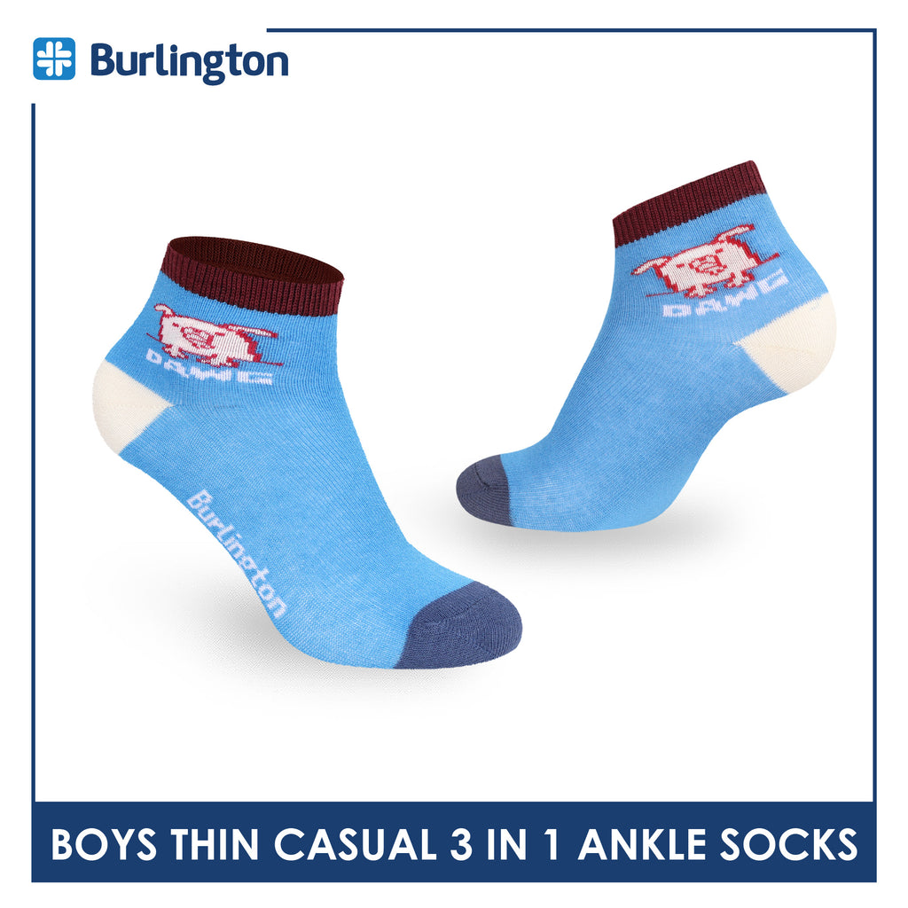 Burlington Boys’ Cotton Thin Casual Ankle Socks 3 pairs in 1 pack BBCG616