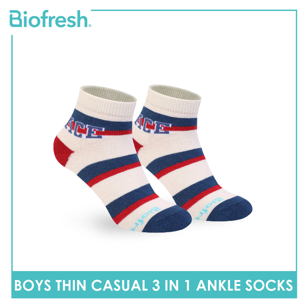 Biofresh Boys’ Cotton Thin Casual Ankle Socks 3 pairs in 1 pack RBCG617