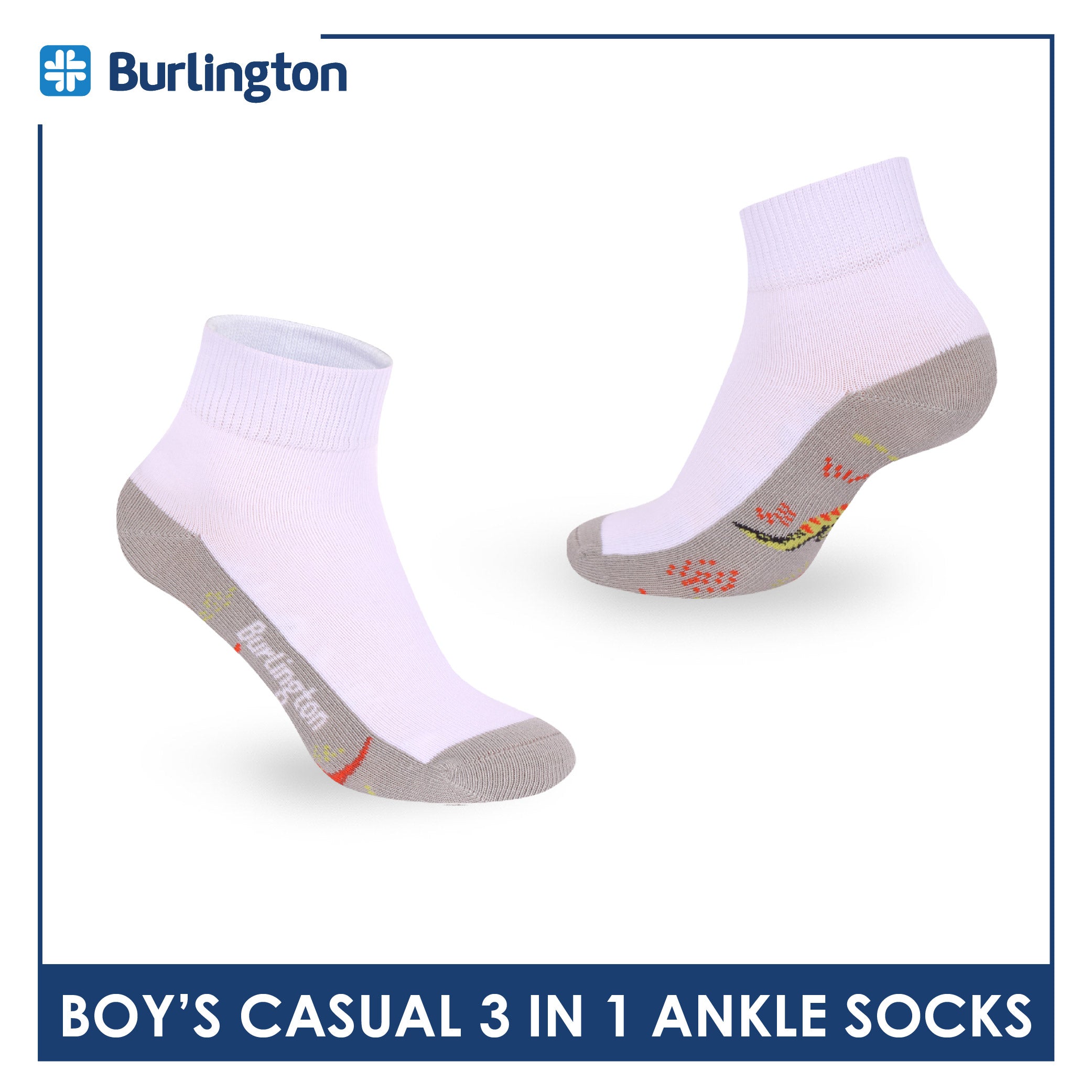 Burlington Boys’ Cotton Casual Ankle Socks 3 pairs in 1 pack BBCKG81