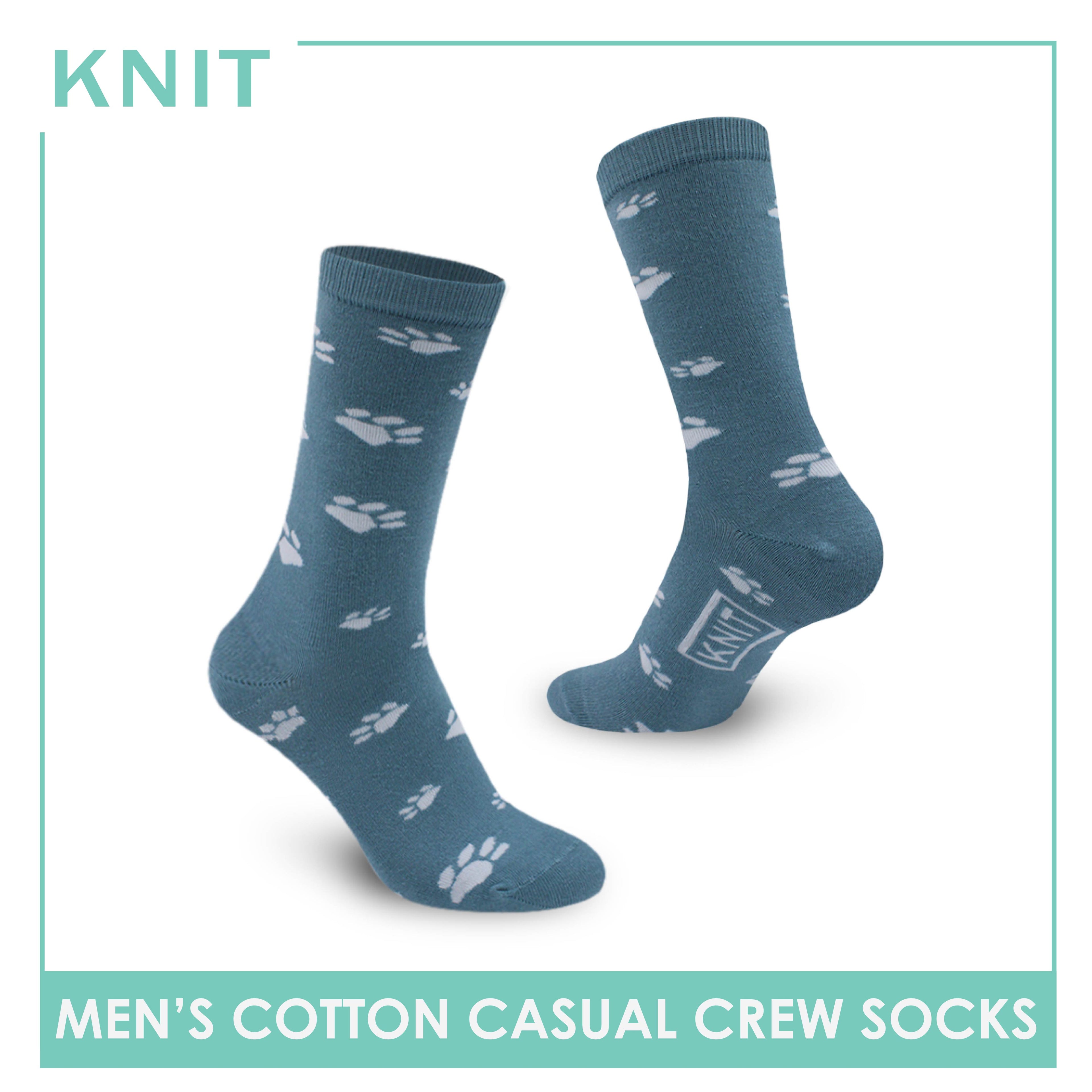 Knit Men's Paw Prints Cotton Light Performance Crew Socks 1 pair KMC3403