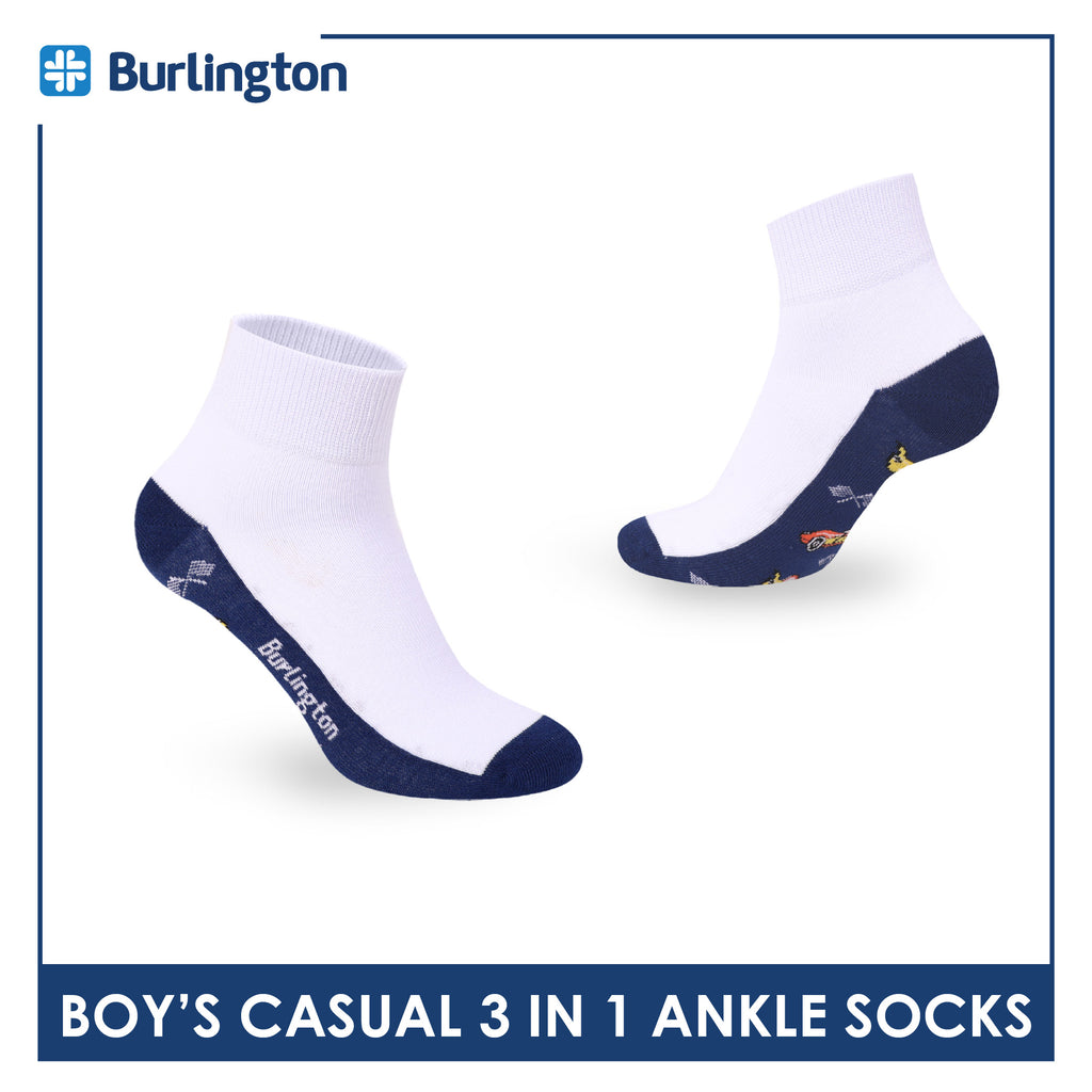 Burlington Boys’ Cotton Casual Ankle Socks 3 pairs in 1 pack BBCKG82