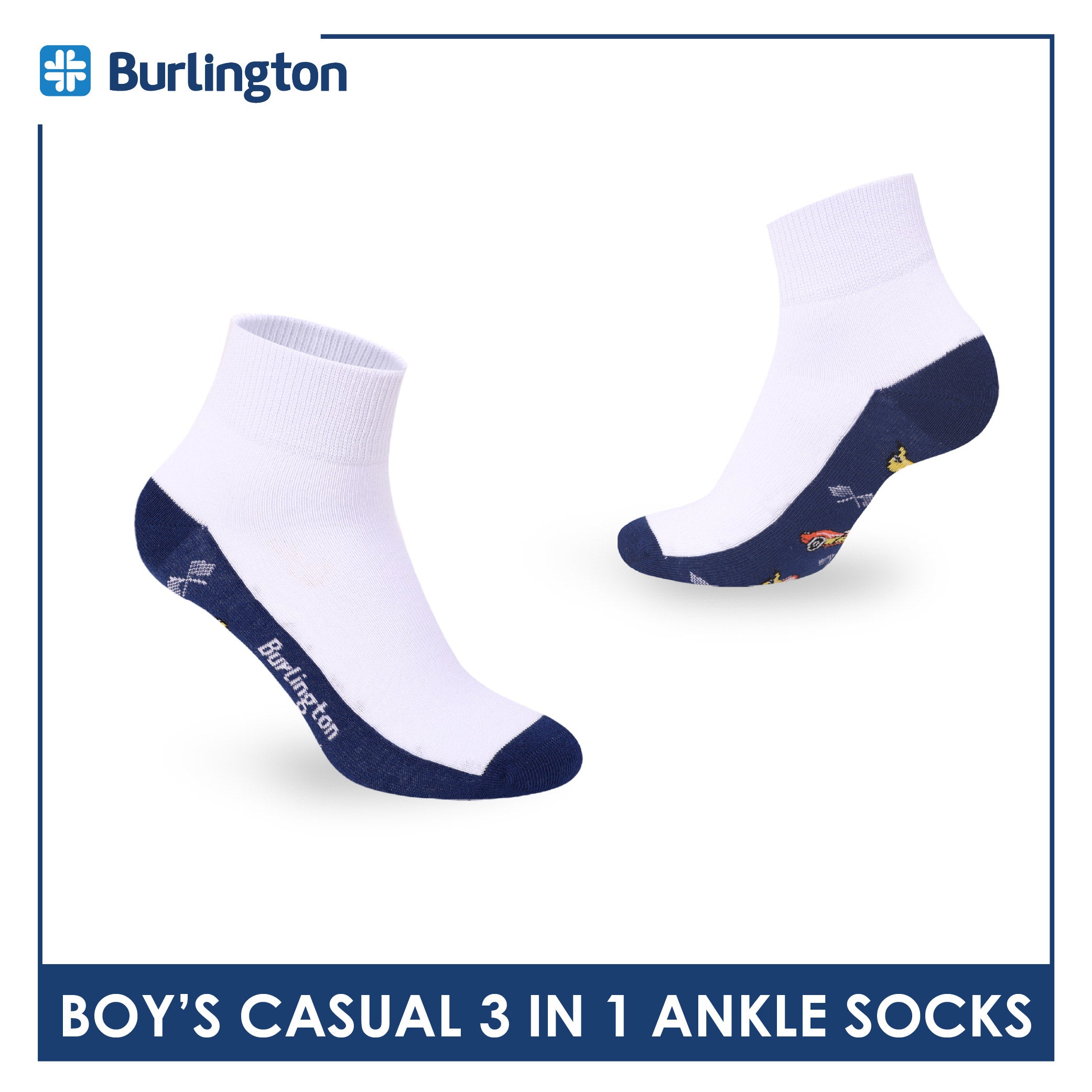Burlington Boys’ Cotton Casual Ankle Socks 3 pairs in 1 pack BBCKG82