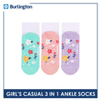 Burlington Girls’ Cotton Casual Ankle Socks 3 pairs in 1 pack BGCKG69