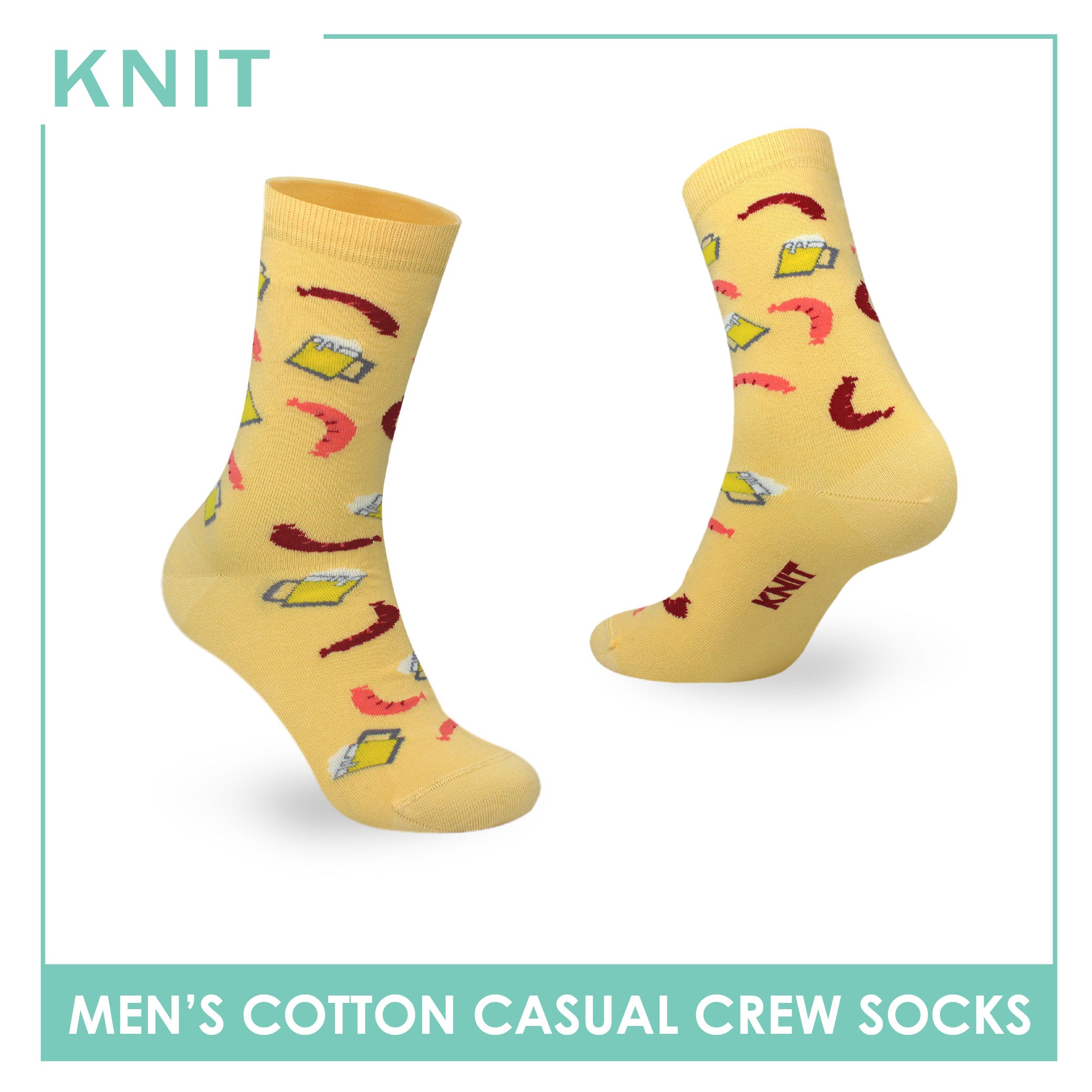 Knit Men's Sausage (Banana Cream) Cotton Thin Casual Crew Socks 1 pair KMC531