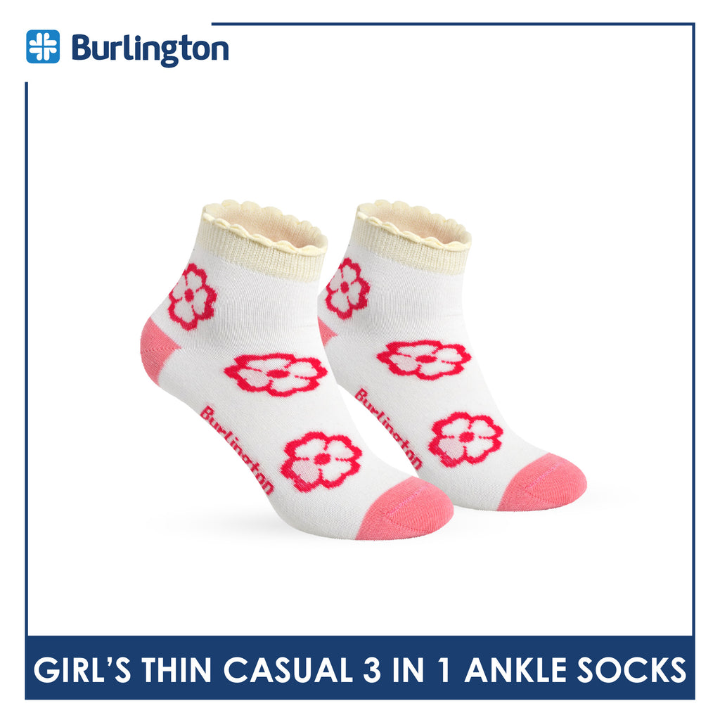 Burlington Girl's Cotton Thin Casual Ruffle Ankle Socks 3 pairs in 1 pack BGCG634