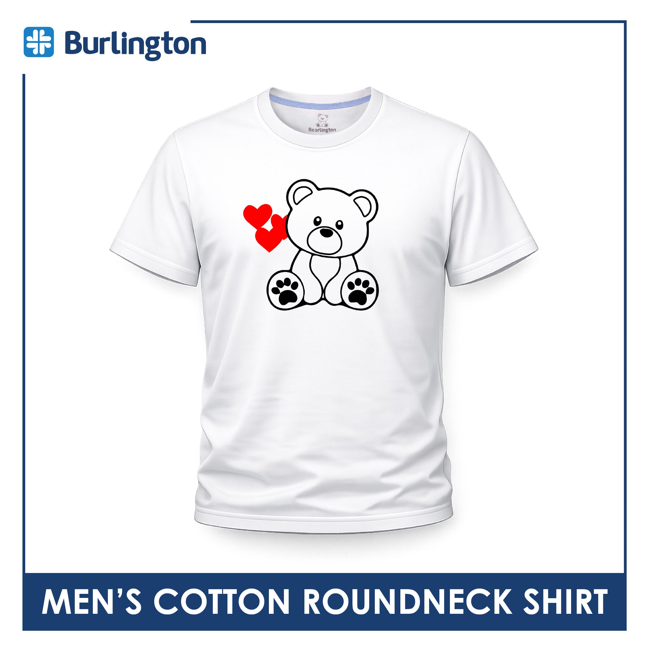 Burlington Men’s Cotton Bearlington Valentine’s Heart Roundneck Shirt 1pc TBMDSR2