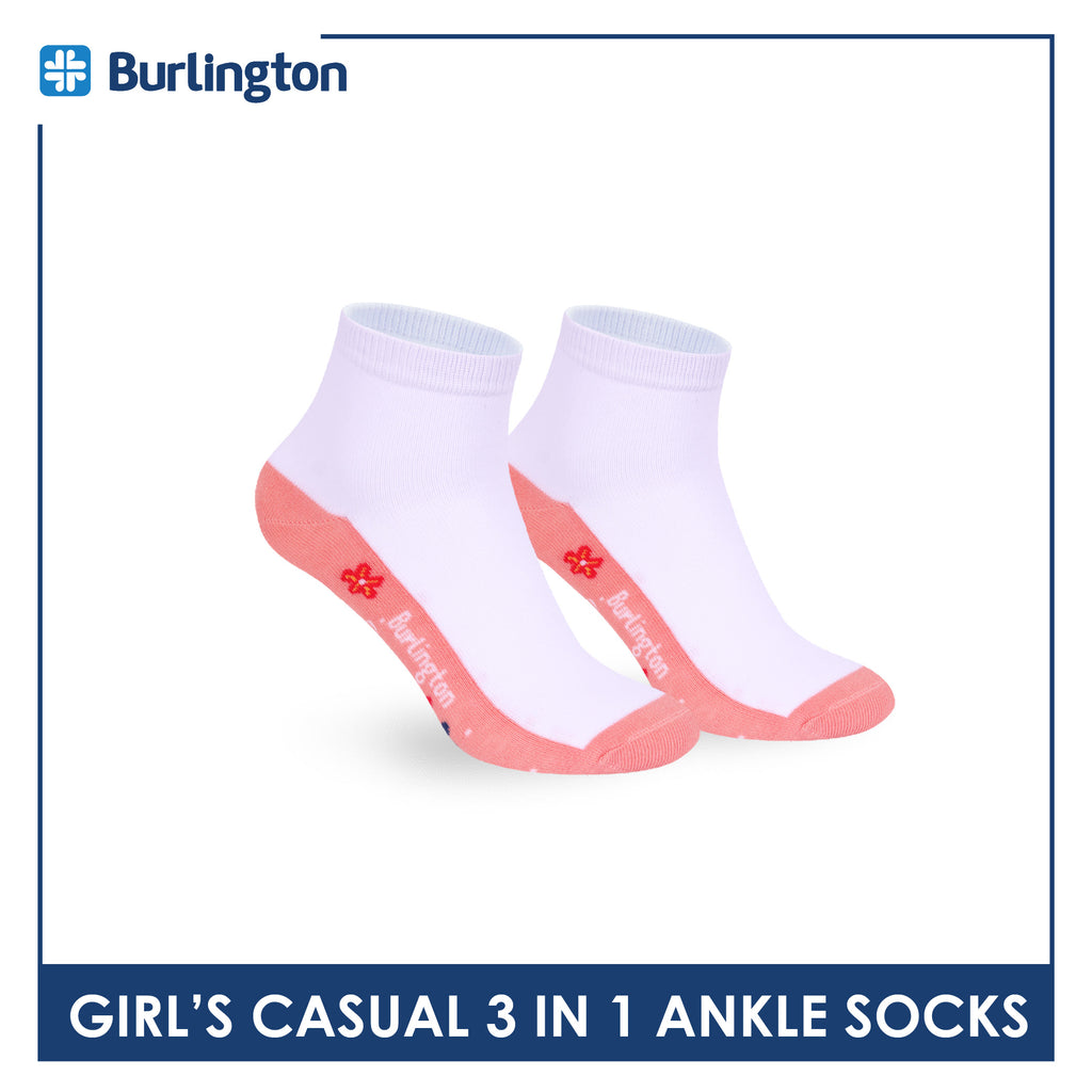 Burlington Girls’ Cotton Casual Ankle Socks 3 pairs in 1 pack BGCKG69