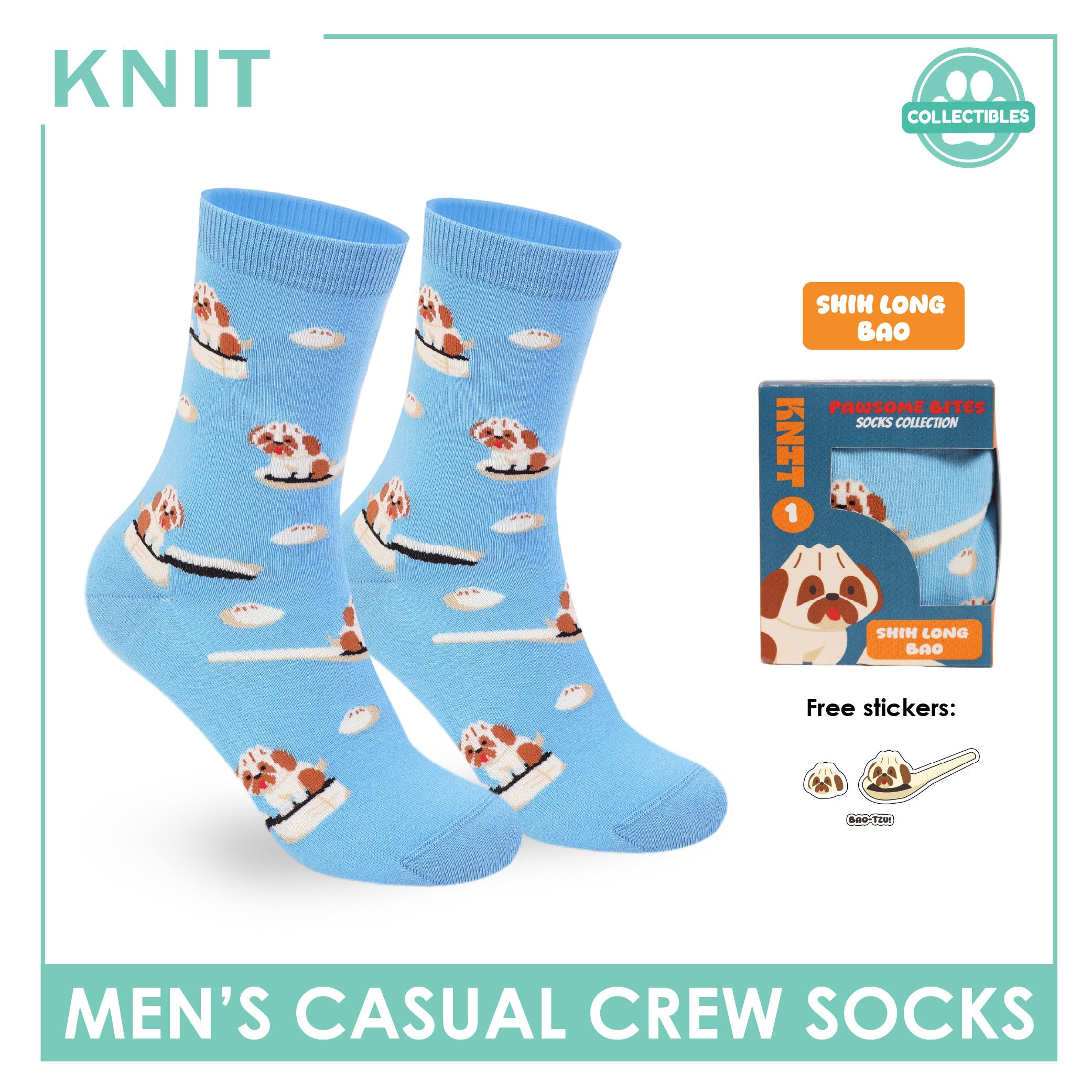 Knit | Pawsome Bites Men's Dog Design Cotton Thin Casual Crew Socks 1 pair KMCP611