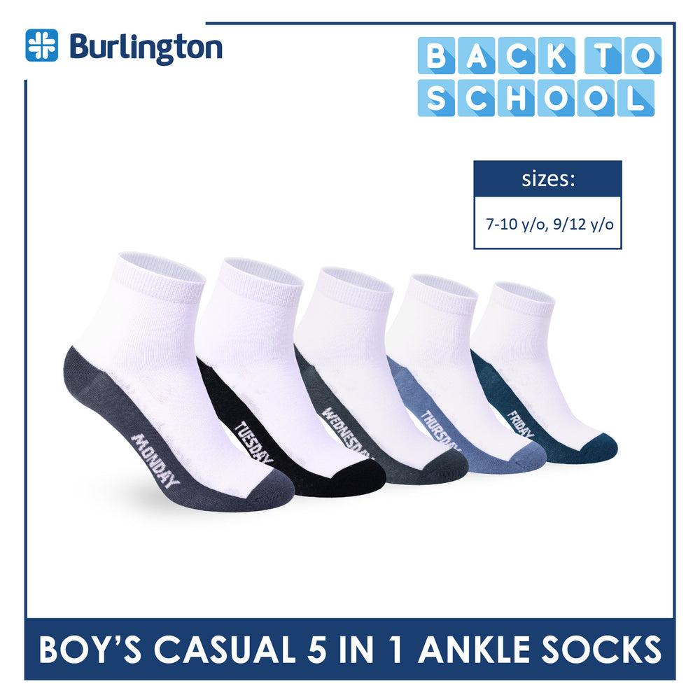Burlington Boys’ Cotton Casual Ankle Socks 5 pairs in 1 pack BBCKG2F