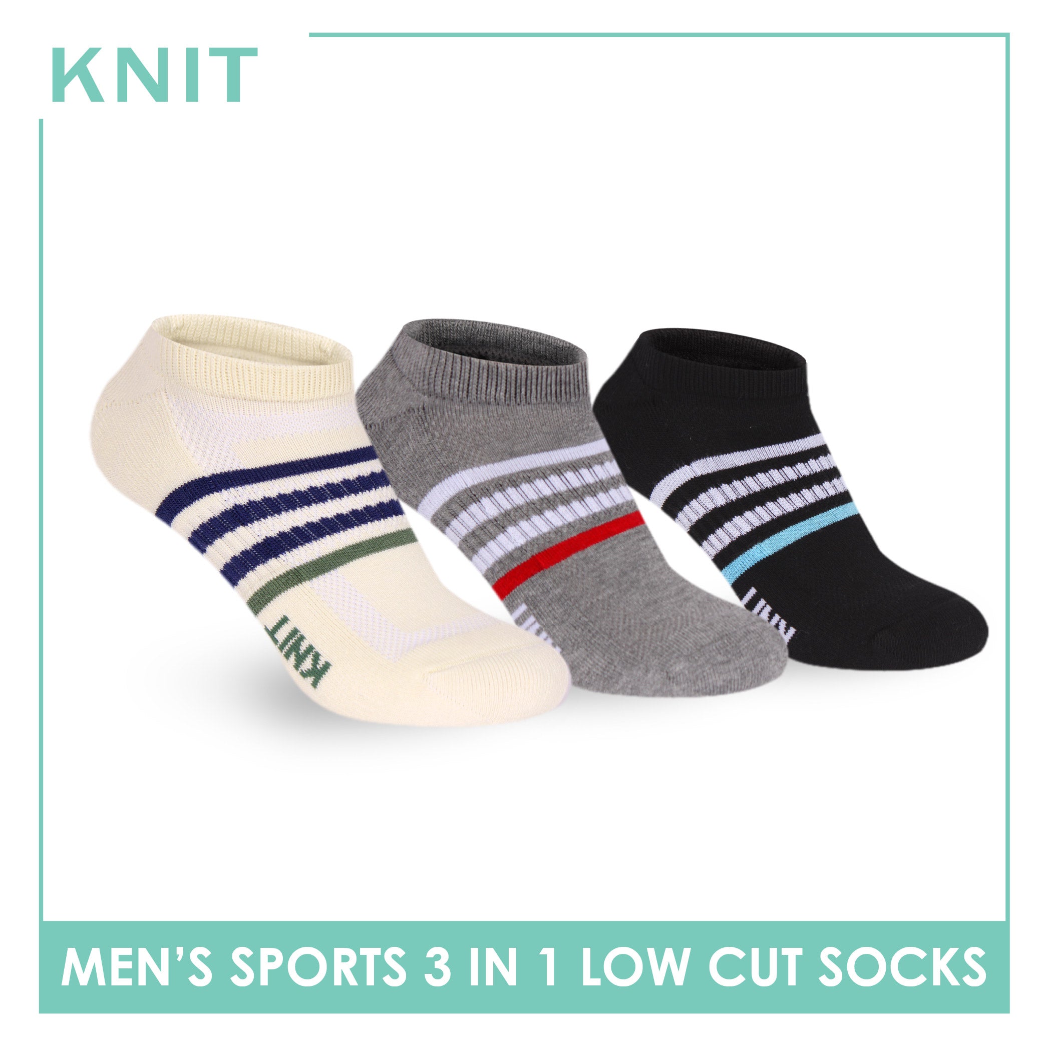 Knit Men's Cotton Thick Sports Low Cut Socks 3 pair in 1 pack KMSKG7