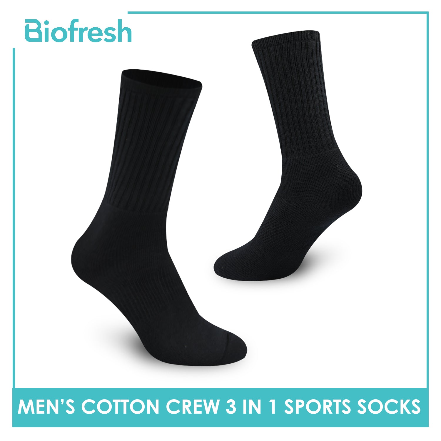Biofresh Men’s Antimicrobial Odor Free Cotton Crew Thick Sports Socks 3 pairs in a pack RMSKG23