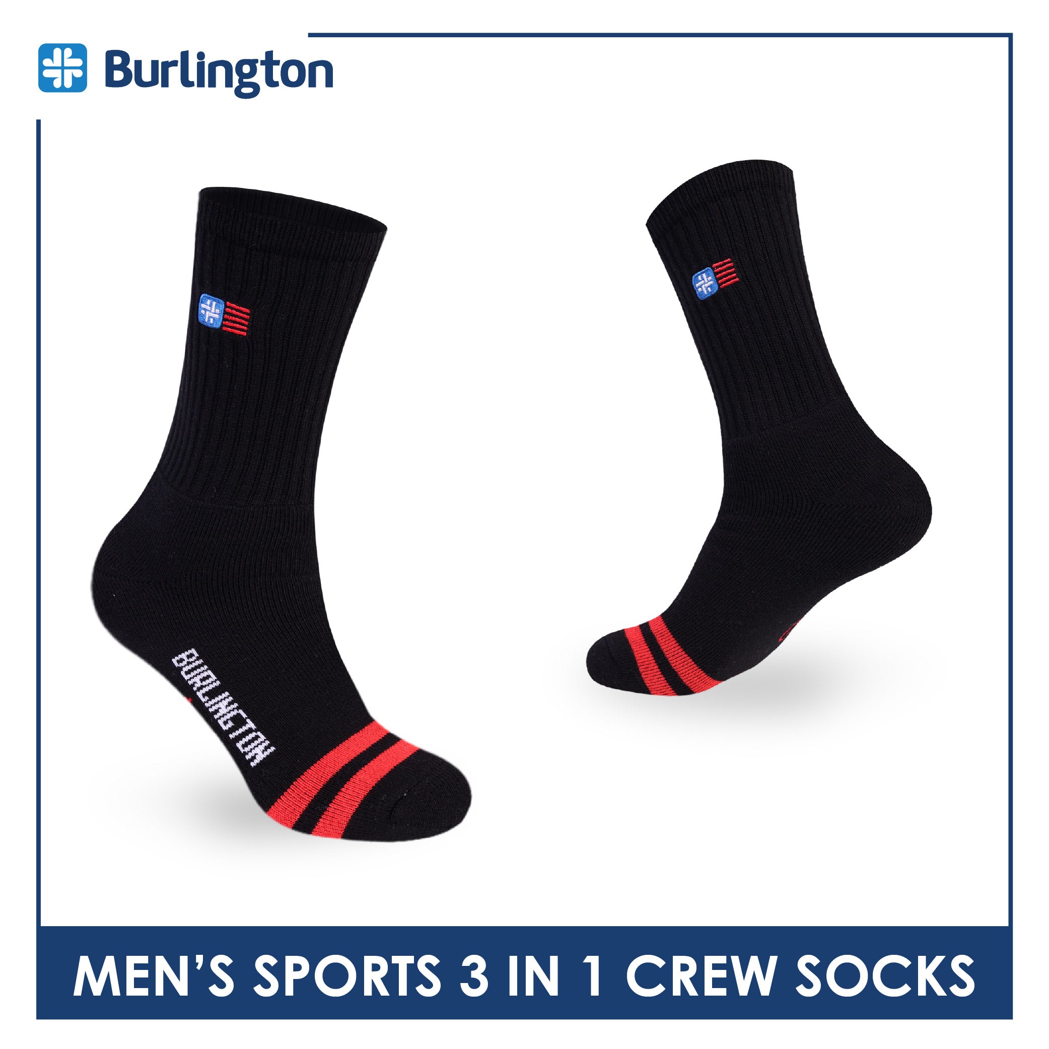 Burlington | Vintage Men’s Cotton Embroidered Thick Sports Crew Socks 1 pair BMSEG612