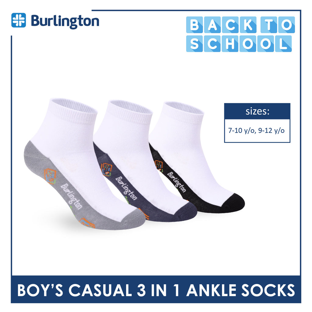 Burlington Boys’ Cotton Casual Ankle Socks 3 pairs in 1 pack BBCKG80
