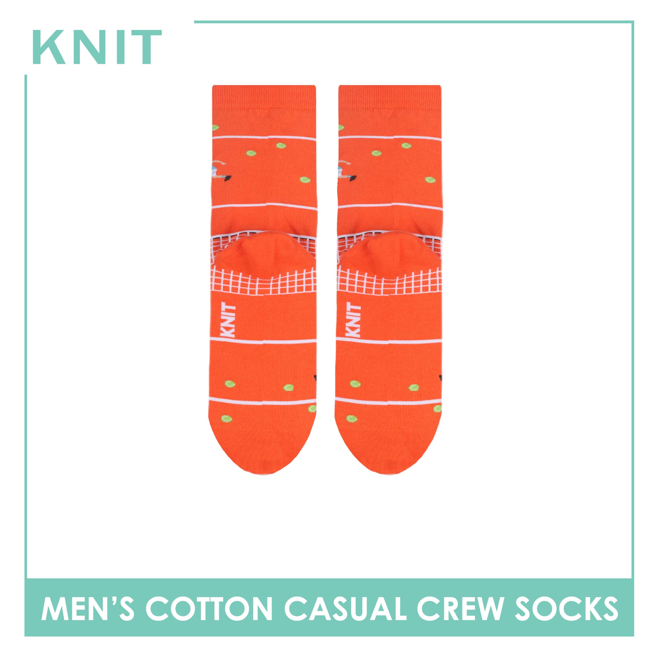 Knit Men's Tennis (Orange) Cotton Thin Casual Crew Socks 1 pair KMC531