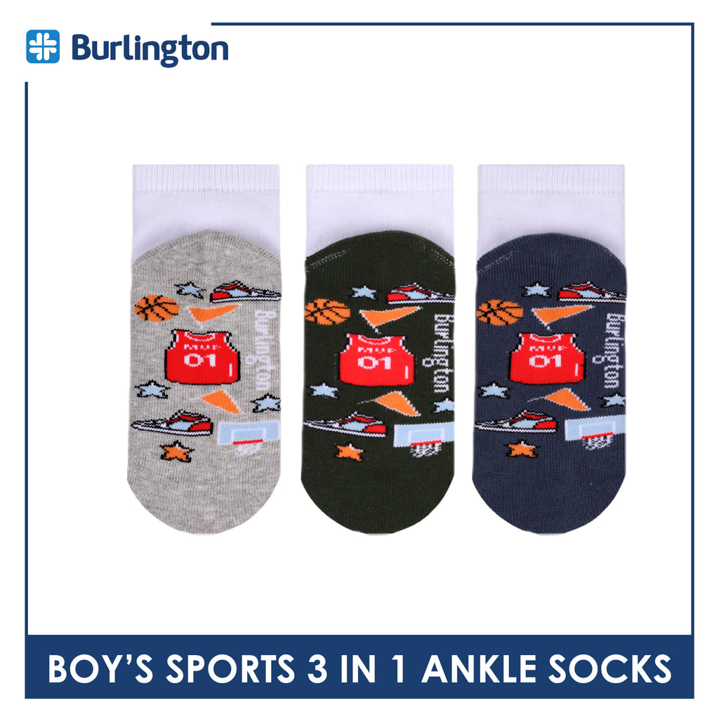 Burlington Boys’ Cotton Sports Ankle Socks 3 pairs in 1 pack BBSKG40