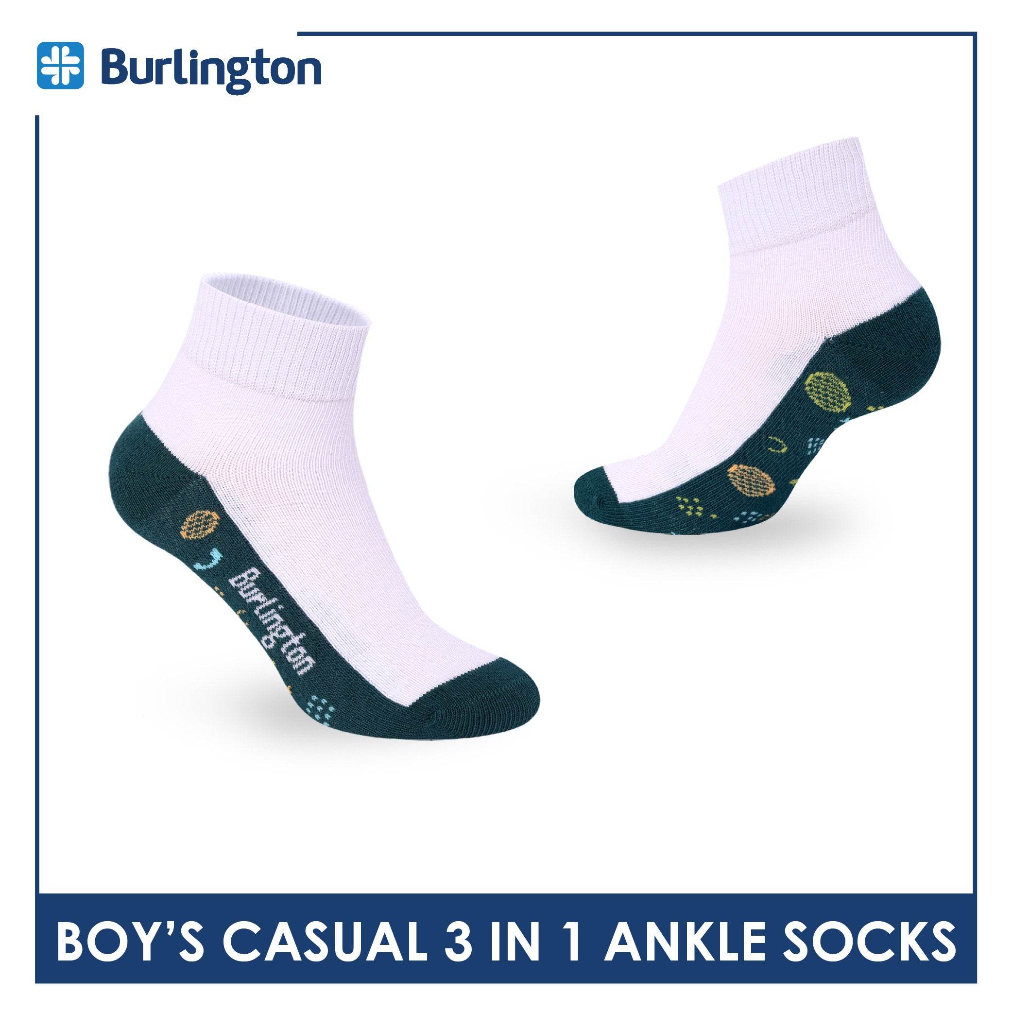Burlington Boys’ Cotton Casual Ankle Socks 3 pairs in 1 pack BBCKG79