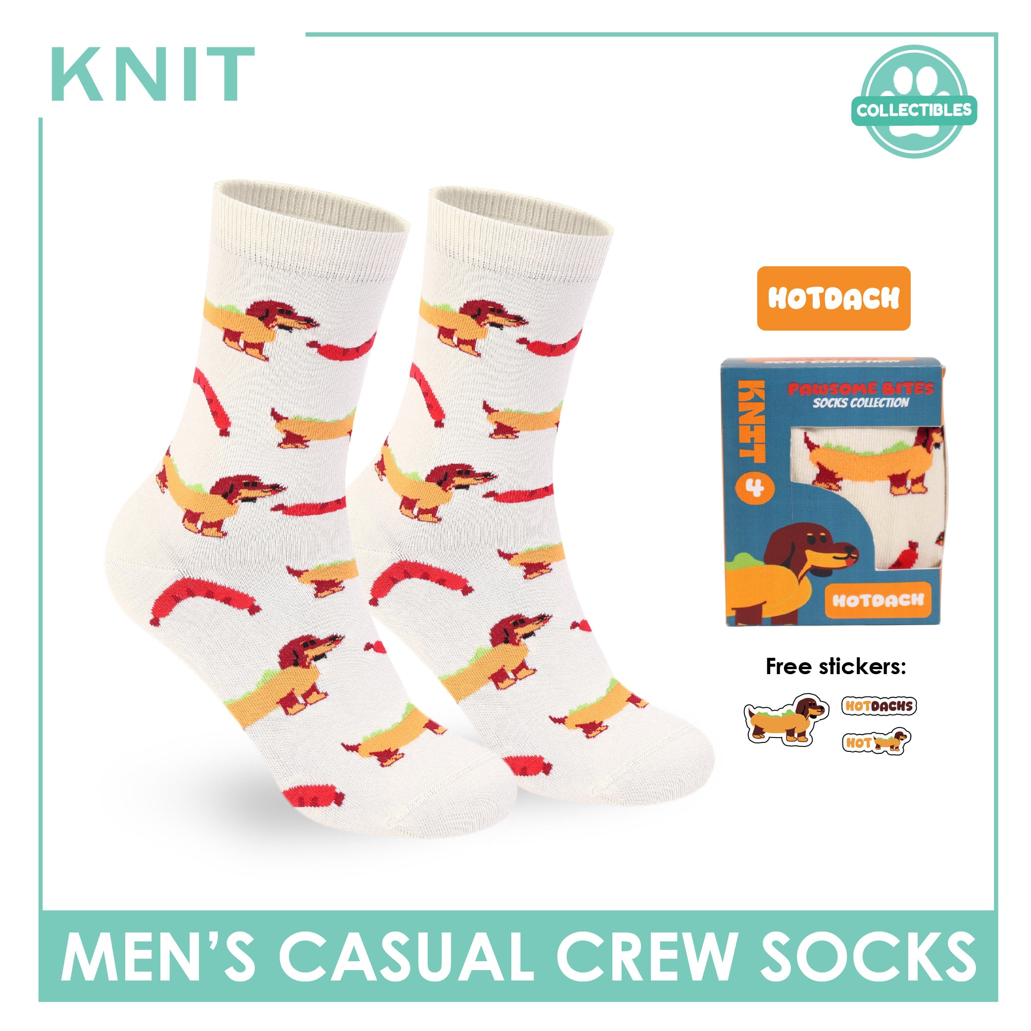Knit | Pawsome Bites Men's Dog Design Cotton Thin Casual Crew Socks 1 pair KMCP611