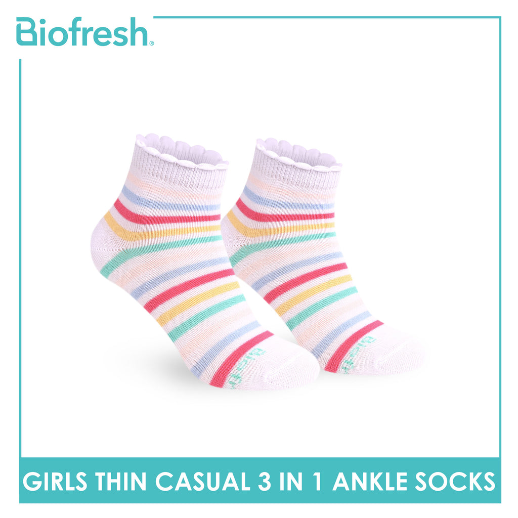 Biofresh Girl's Cotton Thin Casual Ankle Socks 3 pairs in 1 pack RGCG611