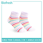 Biofresh Girl's Cotton Thin Casual Ankle Socks 3 pairs in 1 pack RGCG611