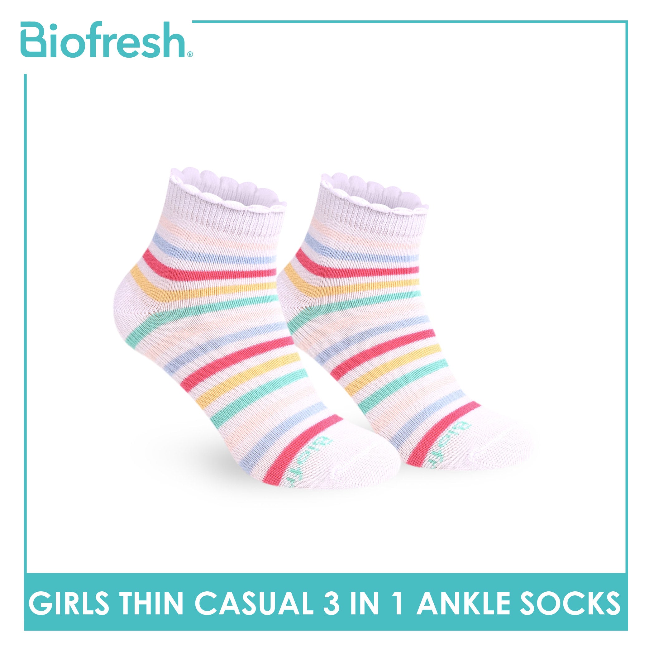 Biofresh Girl's Cotton Thin Casual Ankle Socks 3 pairs in 1 pack RGCG611