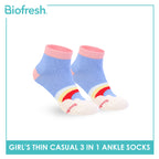 Biofresh Girl's Antimicrobial Cotton Thin Casual Ankle Socks 3 pairs in 1 pack RGCG613