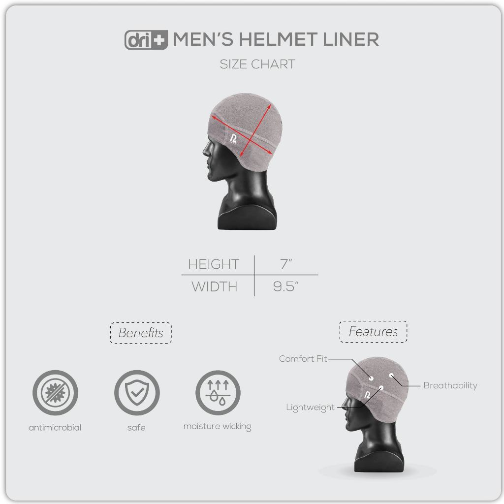 Dri Plus Men's Washable Moisture Wicking Helmet Liner Cap 1 piece DUMHL612