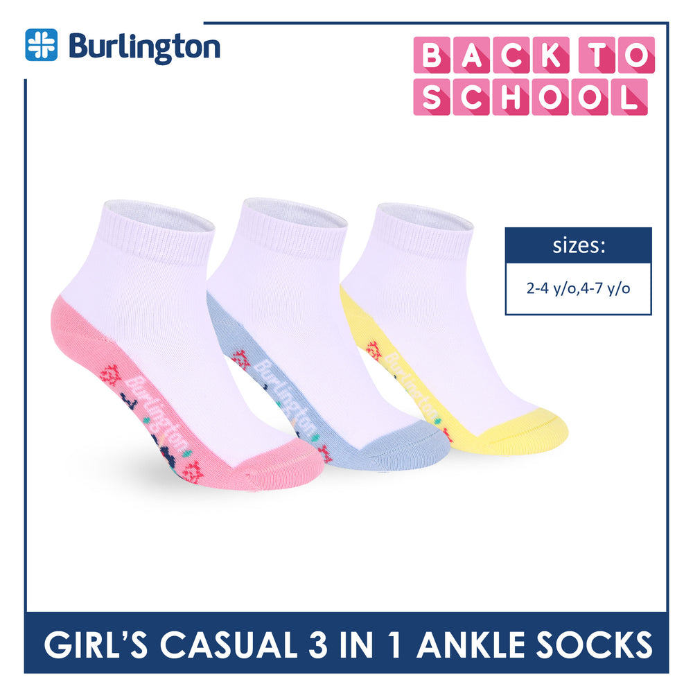 Burlington Girls’ Cotton Casual Ankle Socks 3 pairs in 1 pack BGCKG70