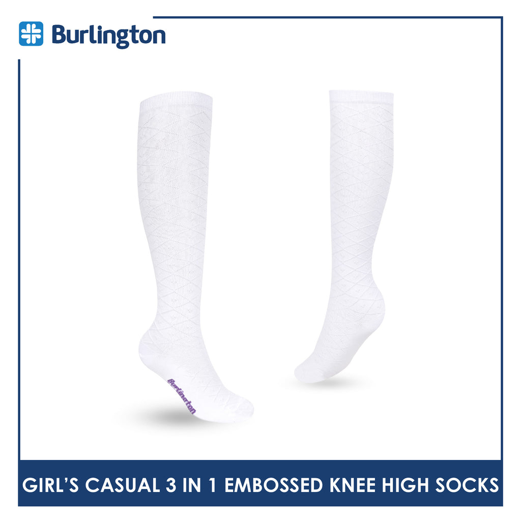 Burlington Girls’ Embossed Cotton Thin Casual Knee High Socks 3 pairs in 1 pack BGKHMG2