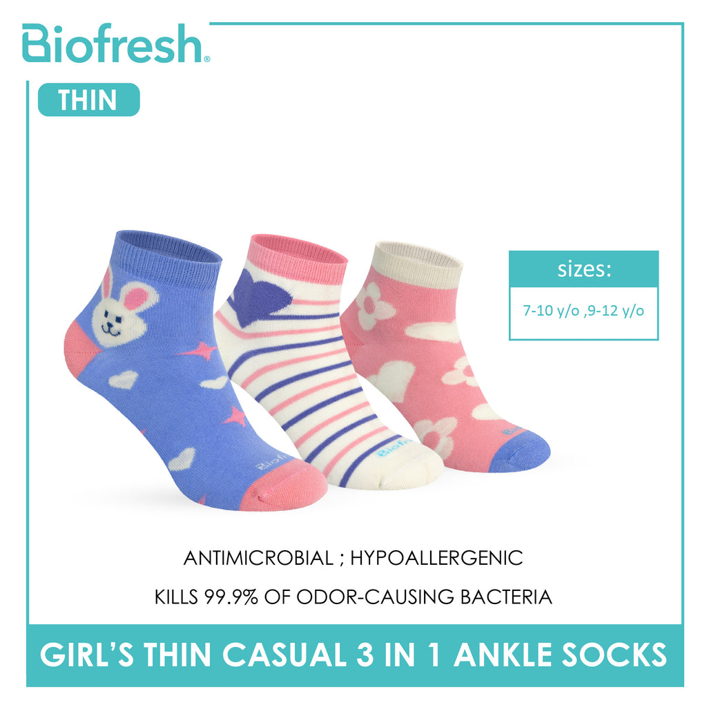 Biofresh Girl's Antimicrobial Cotton Thin Casual Ankle Socks 3 pairs in 1 pack RGCG635