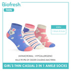 Biofresh Girl's Antimicrobial Cotton Thin Casual Ankle Socks 3 pairs in 1 pack RGCG635