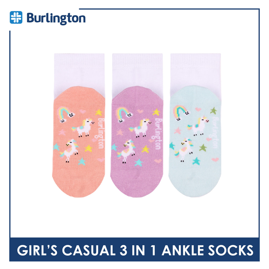 Burlington Girls’ Cotton Casual Ankle Socks 3 pairs in 1 pack BGCKG68