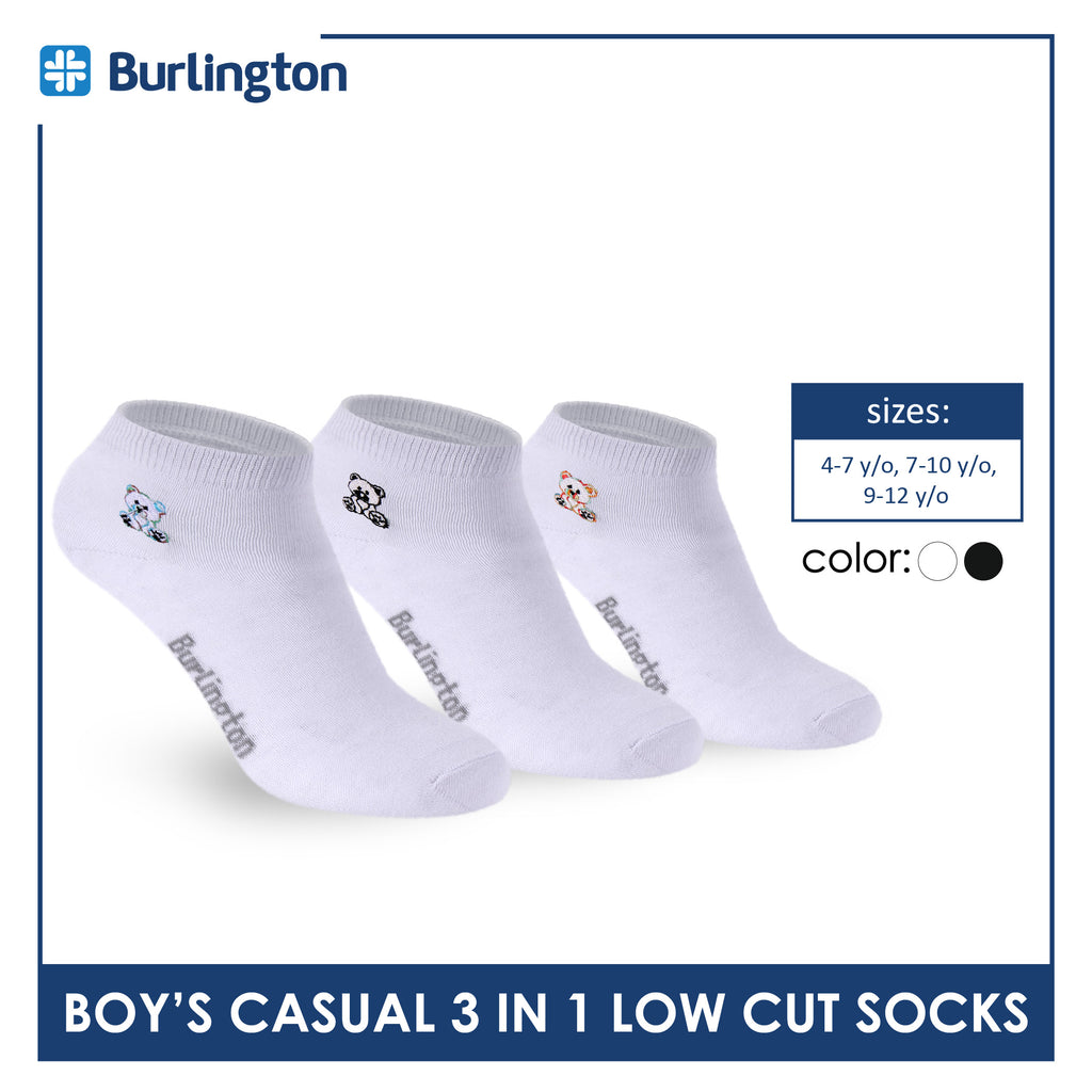 Burlington | Bearlington Boys’ Cotton Embroidered Casual Low Cut Socks 3 pairs in a pack TBBCE1